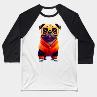Cute Pug Superstar - Adorable Pug with Orange Hoodie and Glasses Baseball T-Shirt